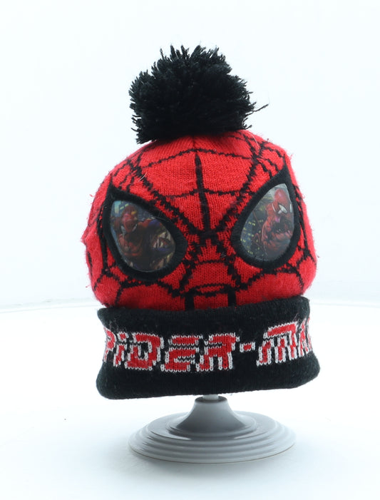 Spiderman Boys Red Acrylic Bobble Hat Size S - Size 3-6 Years