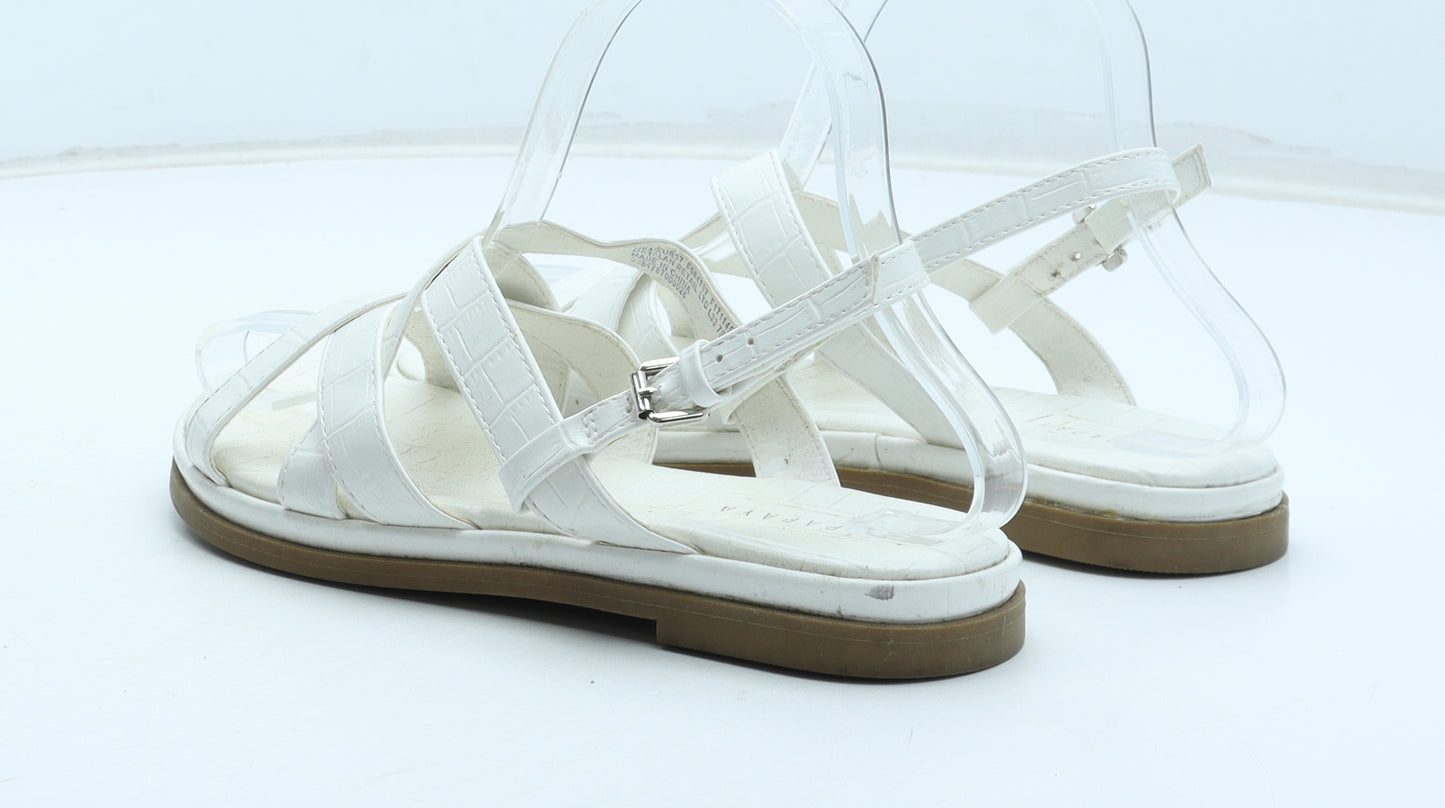 Papaya Womens White Polyurethane Slingback Sandal UK - Croc Texture