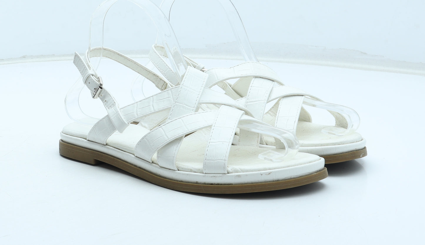 Papaya Womens White Polyurethane Slingback Sandal UK - Croc Texture