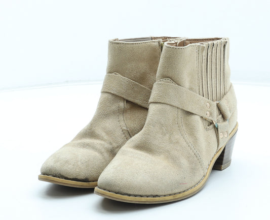 River Island Womens Beige Leather Cowboy Boot UK