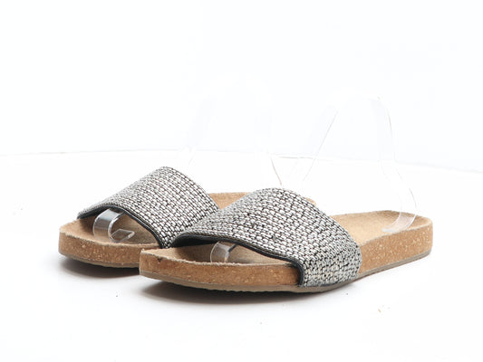 Soleflex Womens Silver Geometric Synthetic Slider Sandal UK