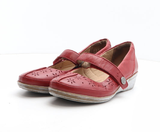 Clarks Womens Red Floral Leather Mary Jane Casual UK