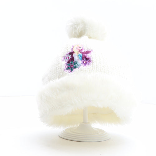 Frozen Girls White Acrylic Bobble Hat One Size - Frozen Elsa