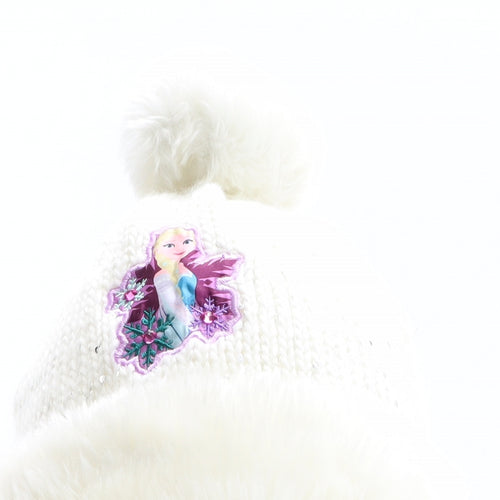 Frozen Girls White Acrylic Bobble Hat One Size - Frozen Elsa