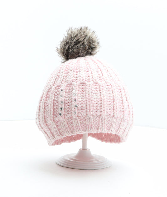 Mothercare Girls Pink Acrylic Bobble Hat One Size - UK Size 6-8 Years