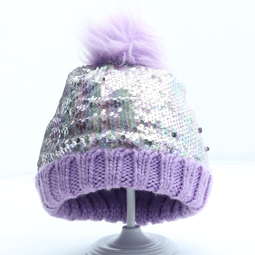 F&F Girls Purple Acrylic Bobble Hat One Size