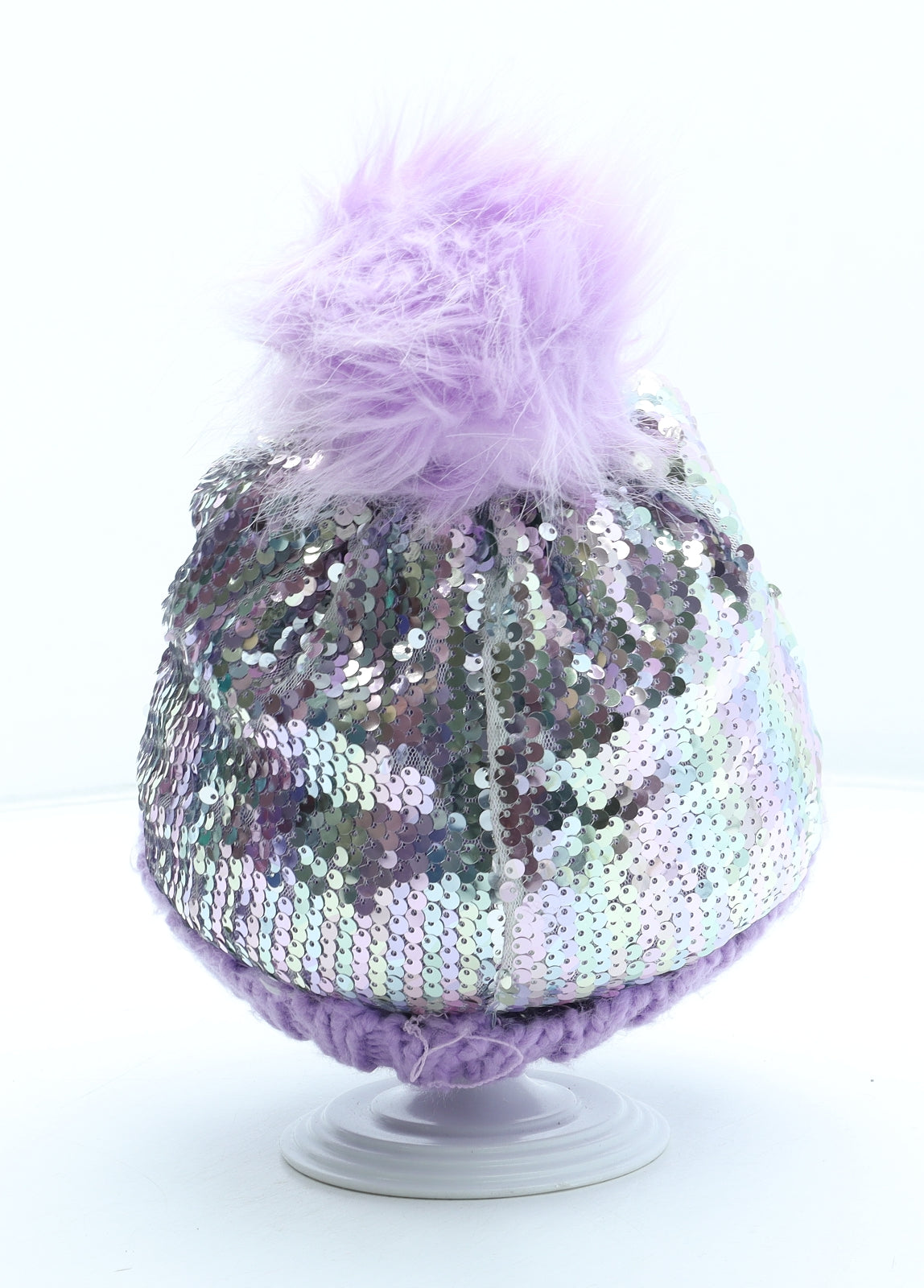 F&F Girls Purple Acrylic Bobble Hat One Size