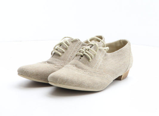 Life Et Sole Womens Beige Fabric Oxford Casual UK - Brogue Style