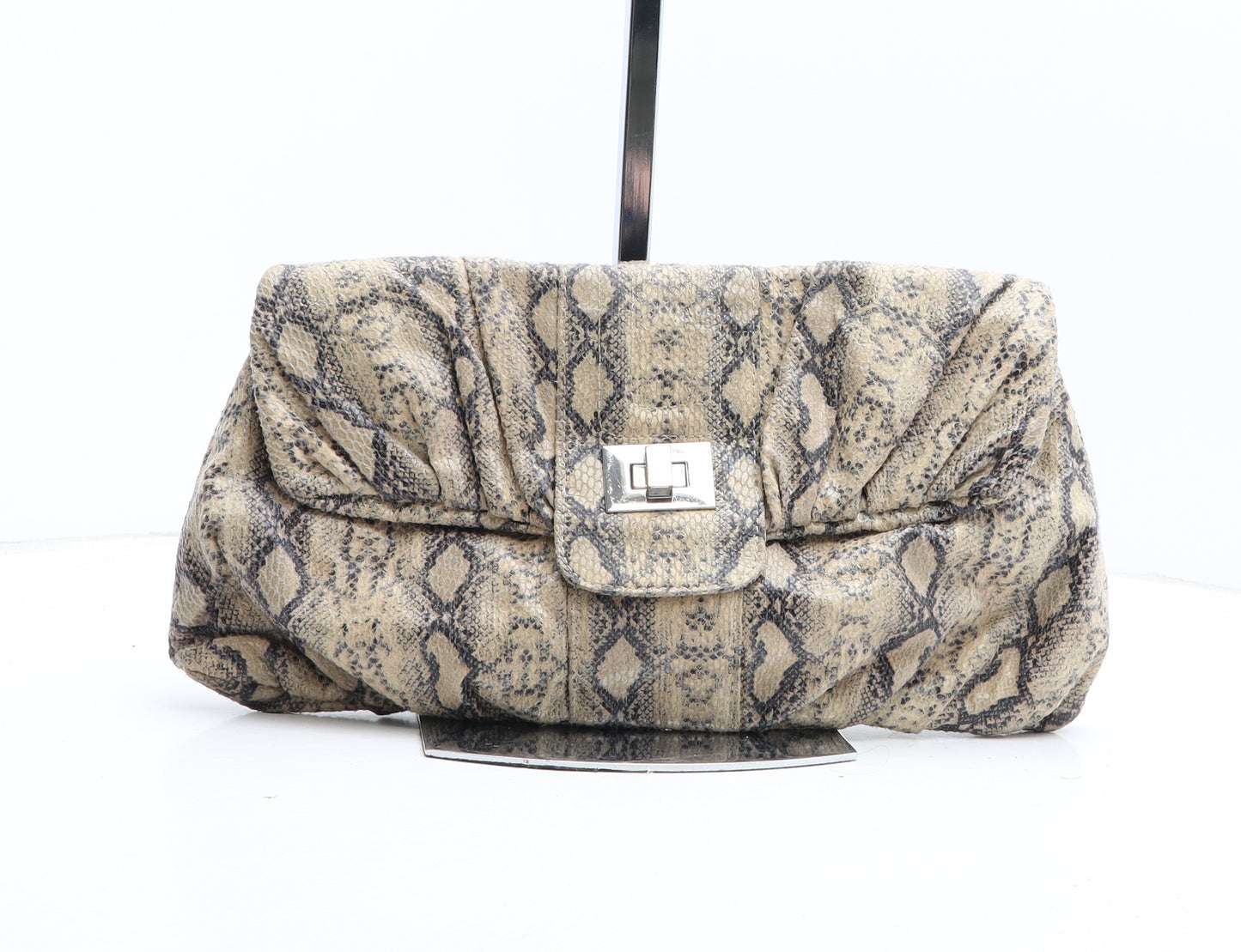 Miss Selfridge Womens Brown Animal Print Polyurethane Clutch Size Medium - Snakeskin Pattern