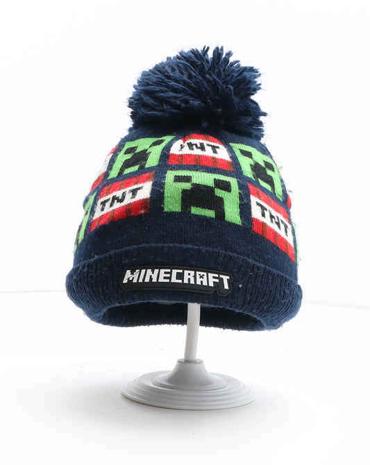 Minecraft Boys Blue Geometric Acrylic Bobble Hat One Size