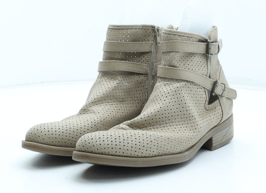 F&F Womens Beige Leather Bootie Boot UK