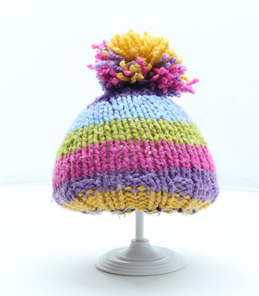 Preworn Girls Multicoloured Colourblock Acrylic Bobble Hat Size S