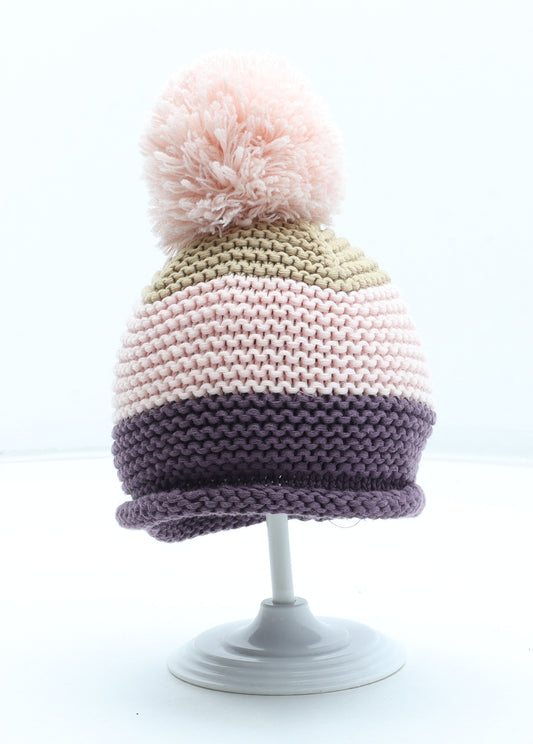 NEXT Girls Multicoloured Colourblock Cotton Bobble Hat Size S