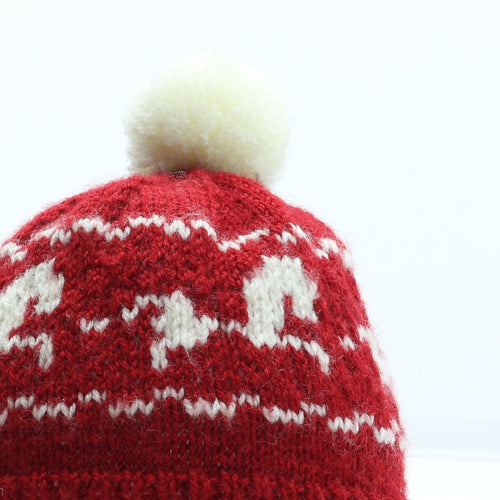 Preworn Boys Red Geometric Wool Bobble Hat One Size - Horse Pattern