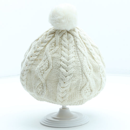 Gap Girls Ivory Cotton Bobble Hat Size S - UK Size 12-18 months