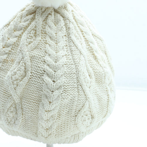 Gap Girls Ivory Cotton Bobble Hat Size S - UK Size 12-18 months