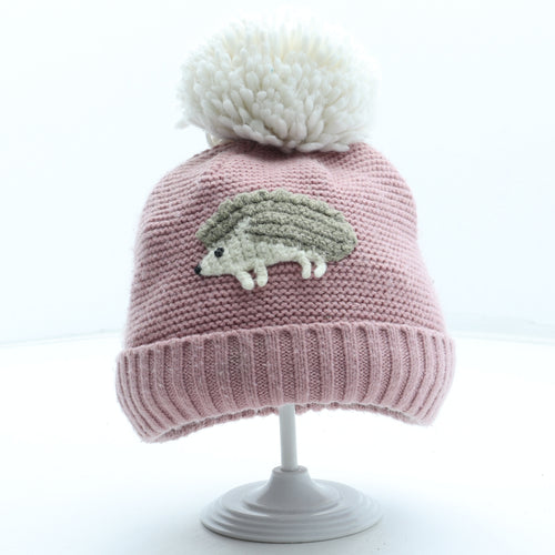 John Lewis Girls Pink Acrylic Bobble Hat Size S - Hedgehog UK Size 2-4 Years