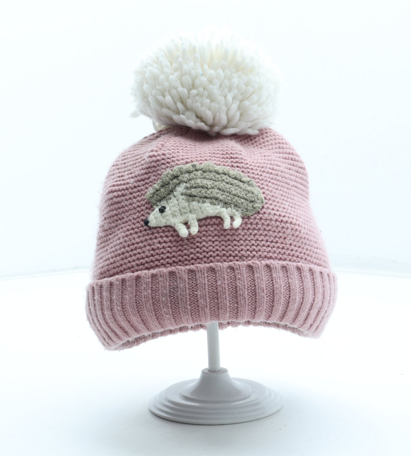 John Lewis Girls Pink Acrylic Bobble Hat Size S - Hedgehog UK Size 2-4 Years