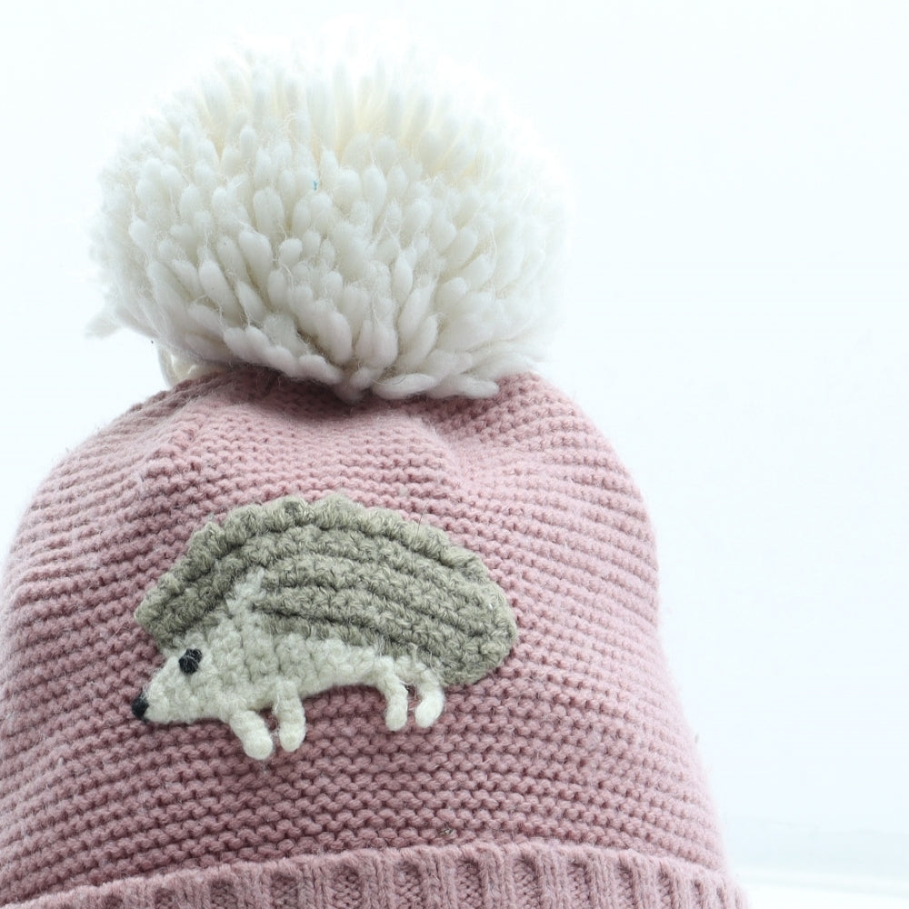 John Lewis Girls Pink Acrylic Bobble Hat Size S - Hedgehog UK Size 2-4 Years