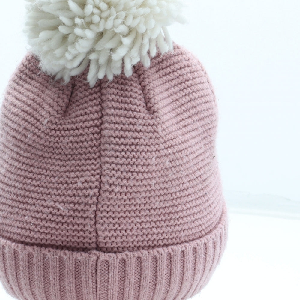 John Lewis Girls Pink Acrylic Bobble Hat Size S - Hedgehog UK Size 2-4 Years