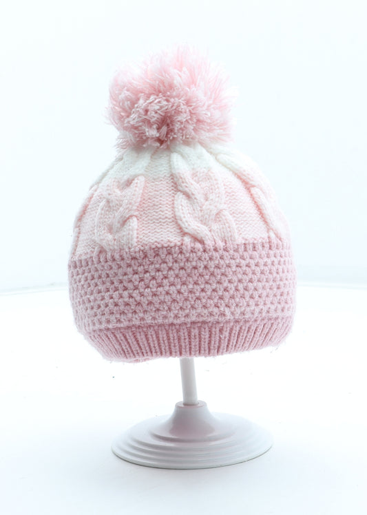 Nutmeg Girls Pink Colourblock Acrylic Bobble Hat Size S - UK Size 6-12 Months