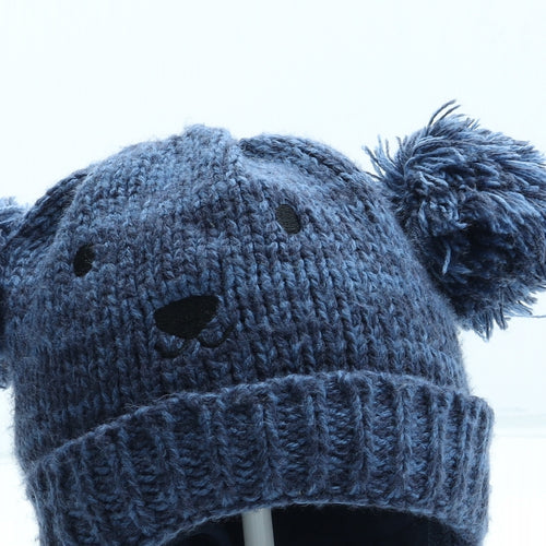 F&F Boys Blue Acrylic Bobble Hat Size S - Bear UK Size 3-6 Months