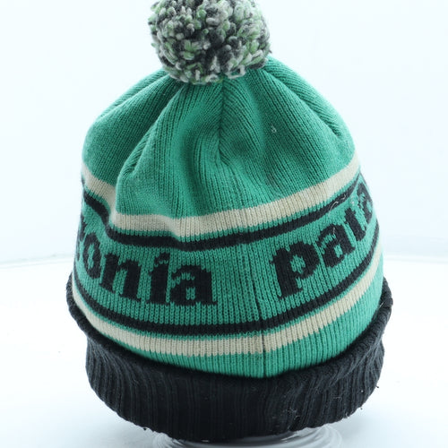 Patagonia Boys Green Colourblock Acrylic Bobble Hat One Size