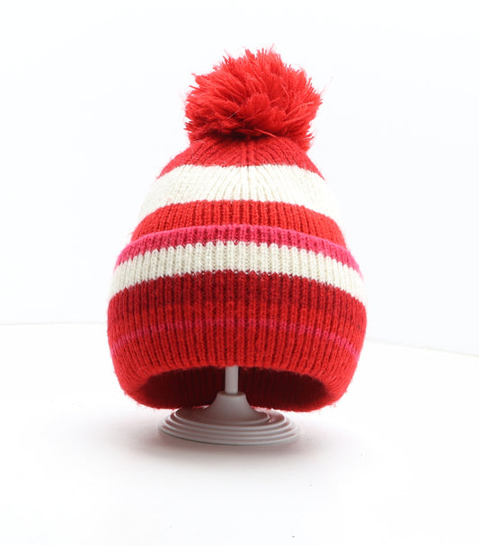 NEXT Womens Red Striped Acrylic Bobble Hat One Size