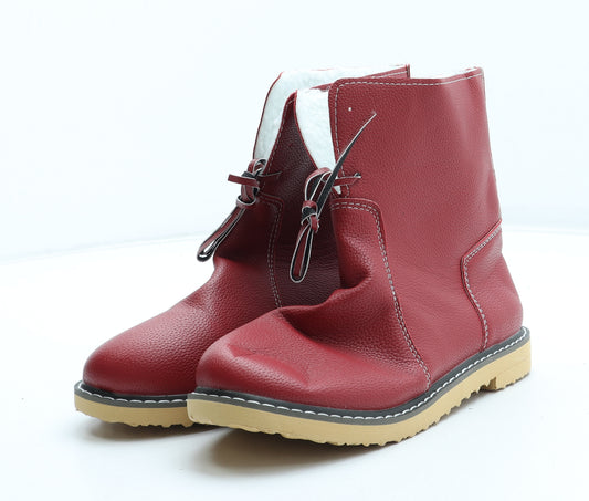 Preworn Womens Red Polyurethane Bootie Boot UK - UK Size Estimated 5