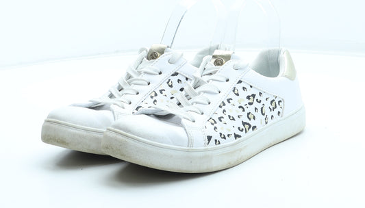 Bellisimo Womens White Animal Print Polyurethane Trainer UK - Leopard Pattern UK Estimated Size 5