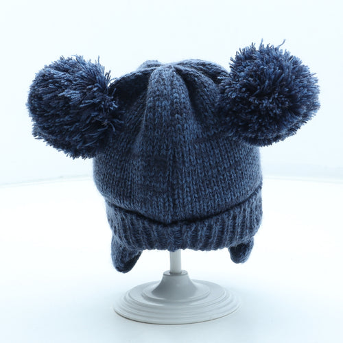 F&F Boys Blue Acrylic Bobble Hat Size S - Bear UK Size 6-12 Months