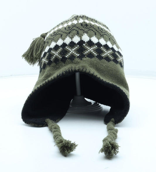 Preworn Mens Green Fair Isle Acrylic Winter Hat One Size