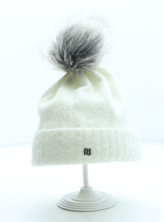 River Island Womens White Acrylic Bobble Hat One Size