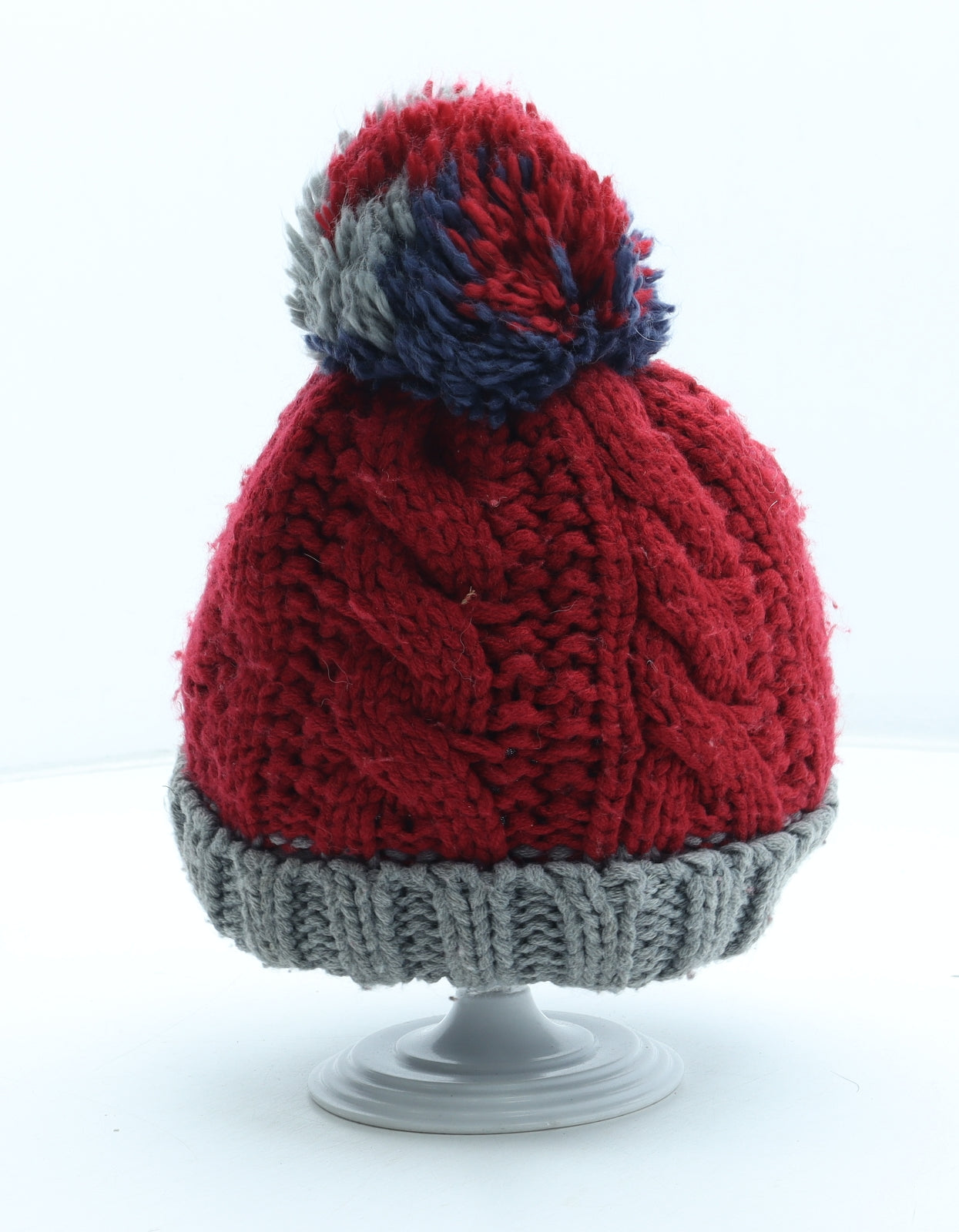 NEXT Boys Red Colourblock Acrylic Bobble Hat Size S - UK Size 3-4 years