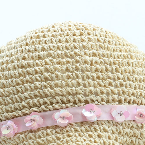 F&F Girls Beige Polyester Sun Hat Size S - Flower Detail UK Size 3-6 Years
