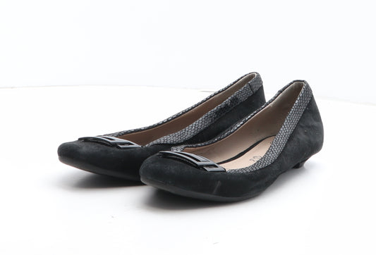 FootGlove Womens Black Geometric Leather Slip On Flat UK