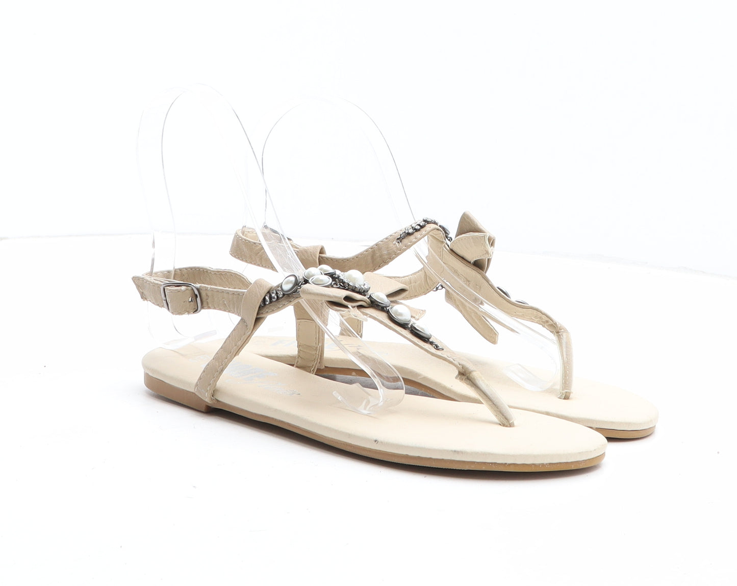 Fiore Womens Beige Synthetic Thong Sandal UK