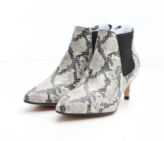 Clarks Womens Grey Animal Print Leather Chelsea Boot UK - Snakeskin Pattern