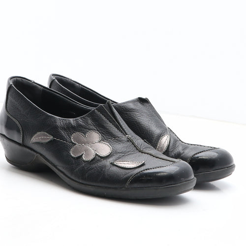 Preworn Womens Black Floral Leather Slip On Casual UK