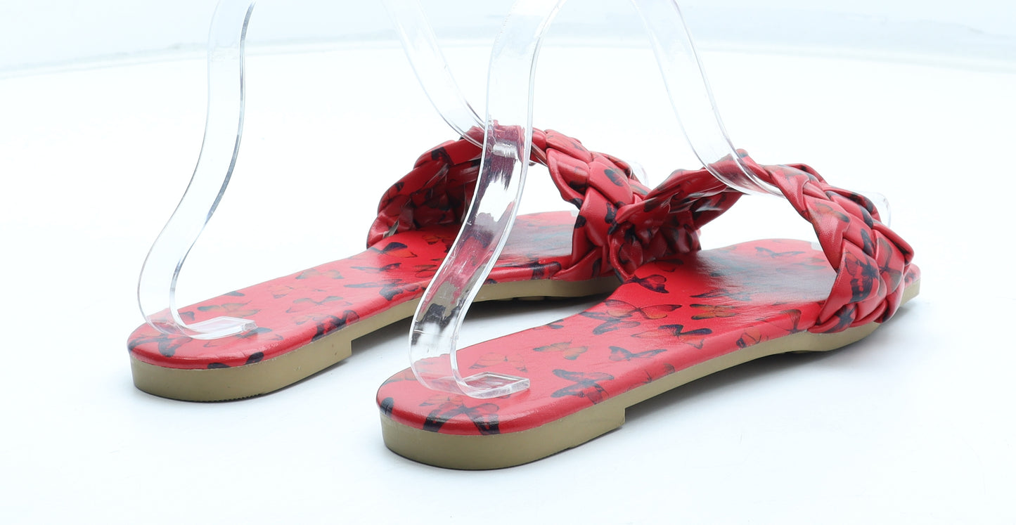 Preworn Womens Red Geometric Polyurethane Slip On Sandal UK - Estimated UK Size 5
