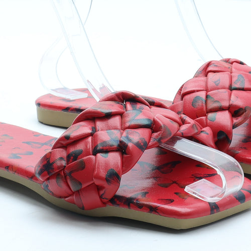 Preworn Womens Red Geometric Polyurethane Slip On Sandal UK - Estimated UK Size 5
