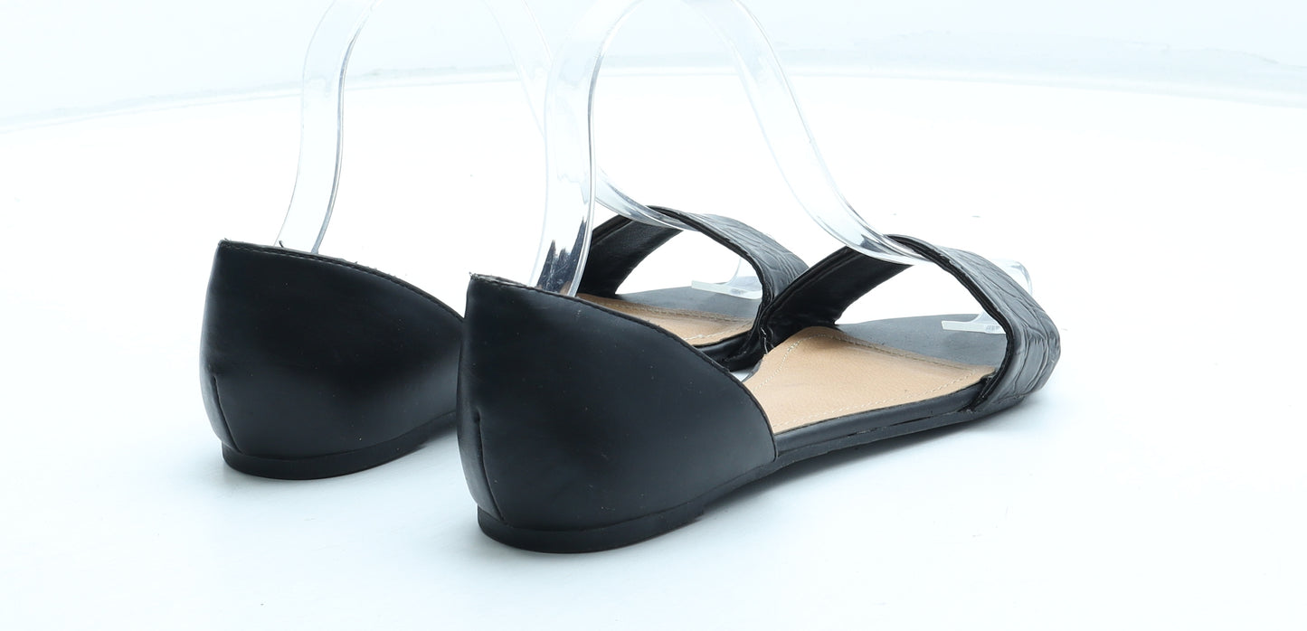 H&M Womens Black Polyurethane Slip On Sandal UK - Croc Texture