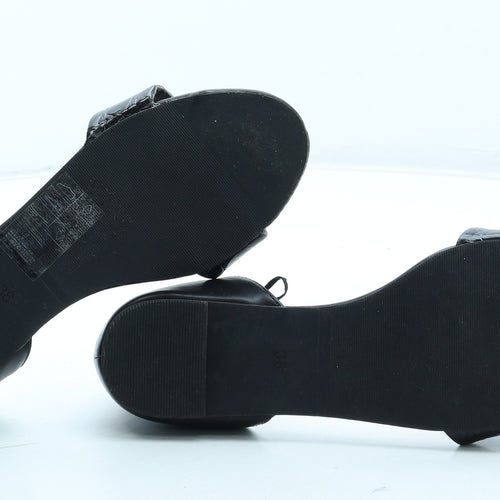 H&M Womens Black Polyurethane Slip On Sandal UK - Croc Texture