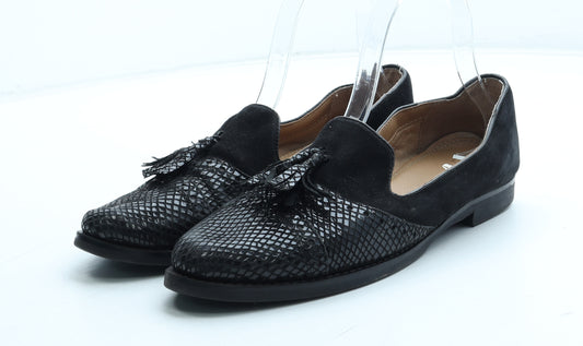 NEXT Womens Black Geometric Leather Loafer Flat UK - Wide Fit