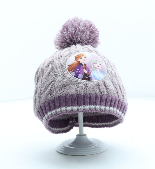 Frozen Girls Purple Acrylic Bobble Hat Size S - Frozen Anna Elsa