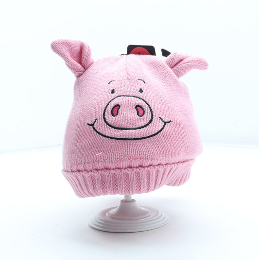 Marks and Spencer Girls Pink Acrylic Beanie One Size - Percy Pig Mittens Included UK Size 6-10 Years
