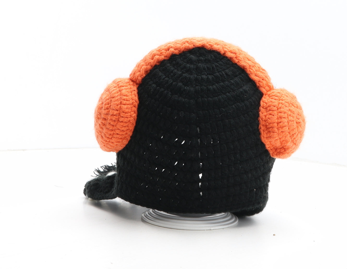 Preworn Girls Black Acrylic Winter Hat One Size - Penguin Detail