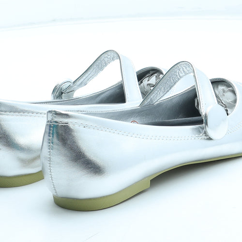 Essex Womens Silver Polyurethane Slip On Flat UK - Mary Jane Style