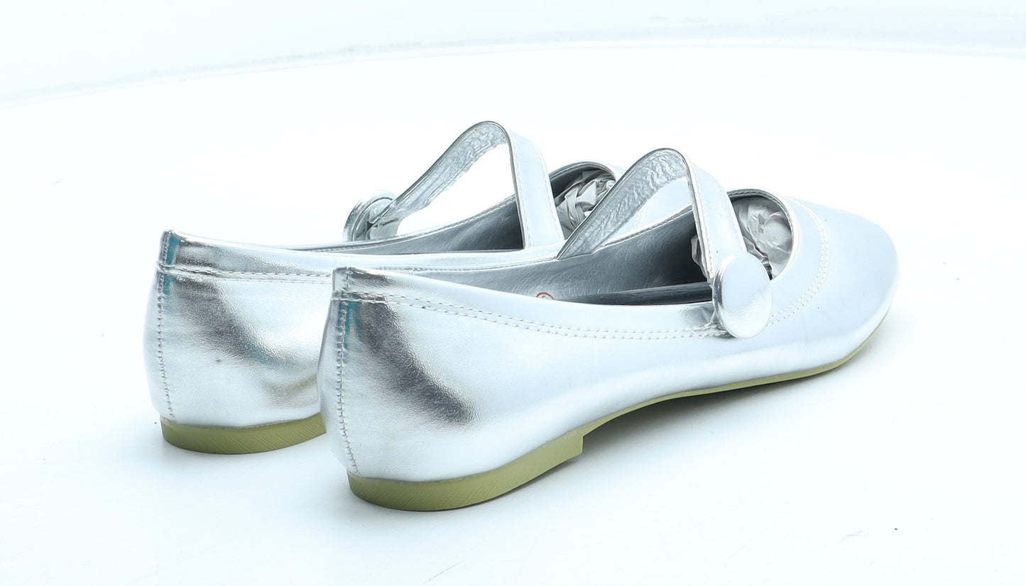 Essex Womens Silver Polyurethane Slip On Flat UK - Mary Jane Style