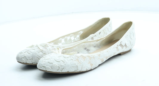 New Look Womens White Floral Polyester Ballet Flat UK